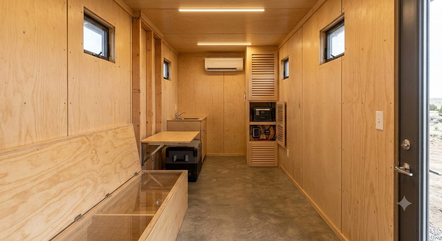 Chevelon Canyon homestead — exterior view of breezeway between two containers